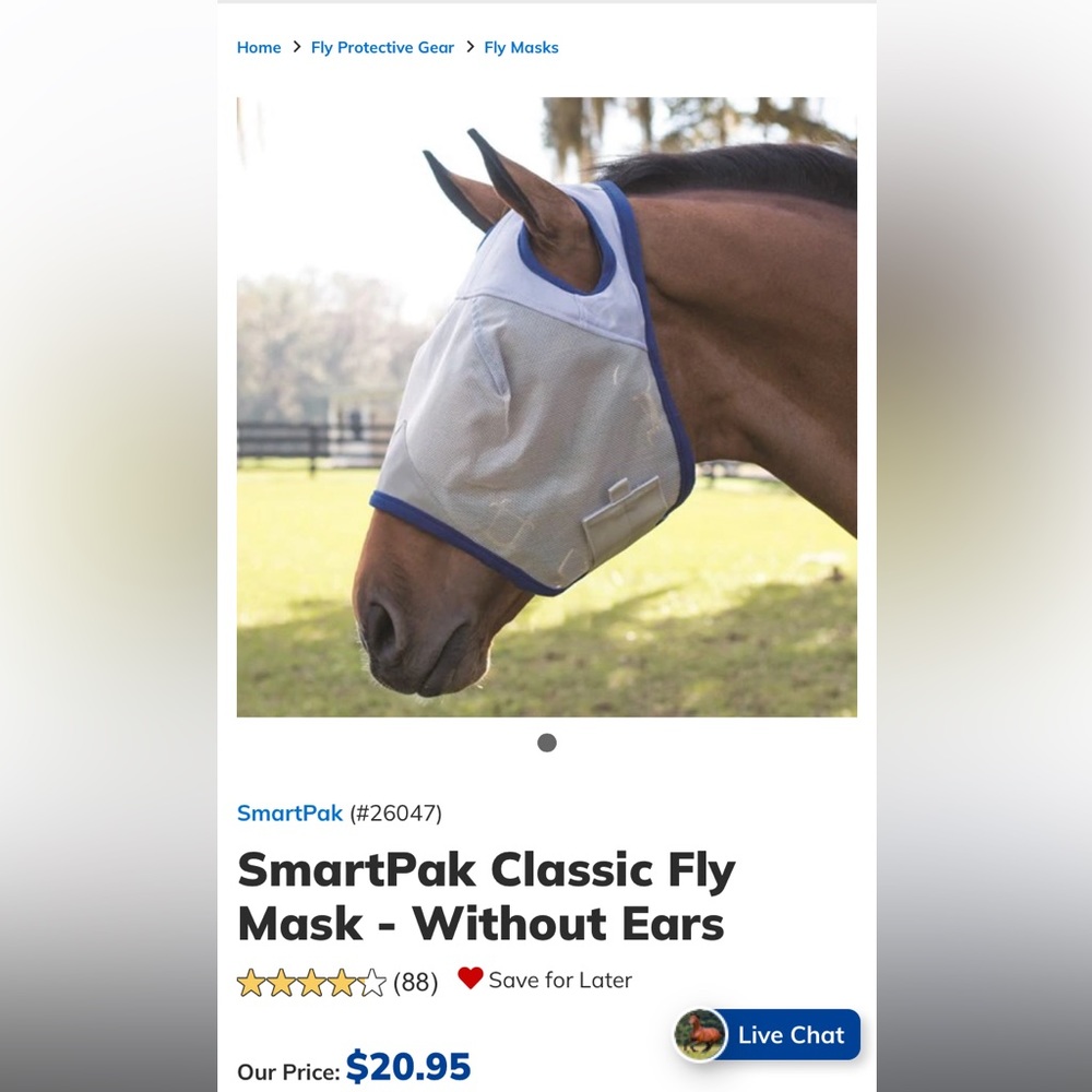 SmartPak Classic Fly Mask - Without Ears with monogram on it QUEST